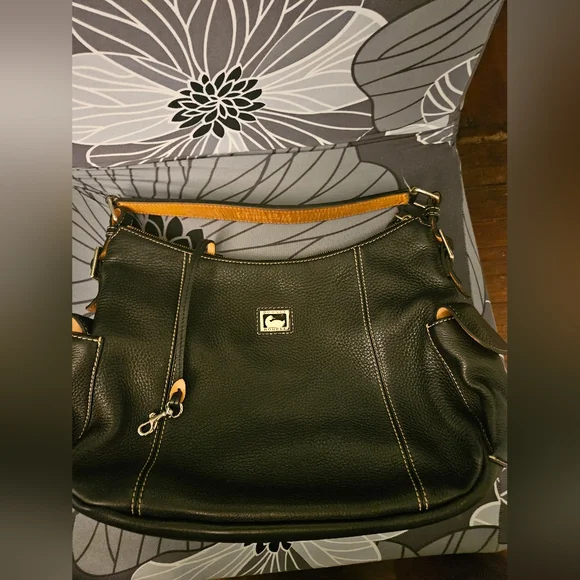 Dooney & Bourke Black and Tan Hobo Bag - Picture 1 of 8